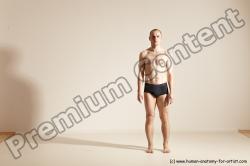 Underwear Gymnastic poses Man White Slim Bald Dancing Dynamic poses Academic